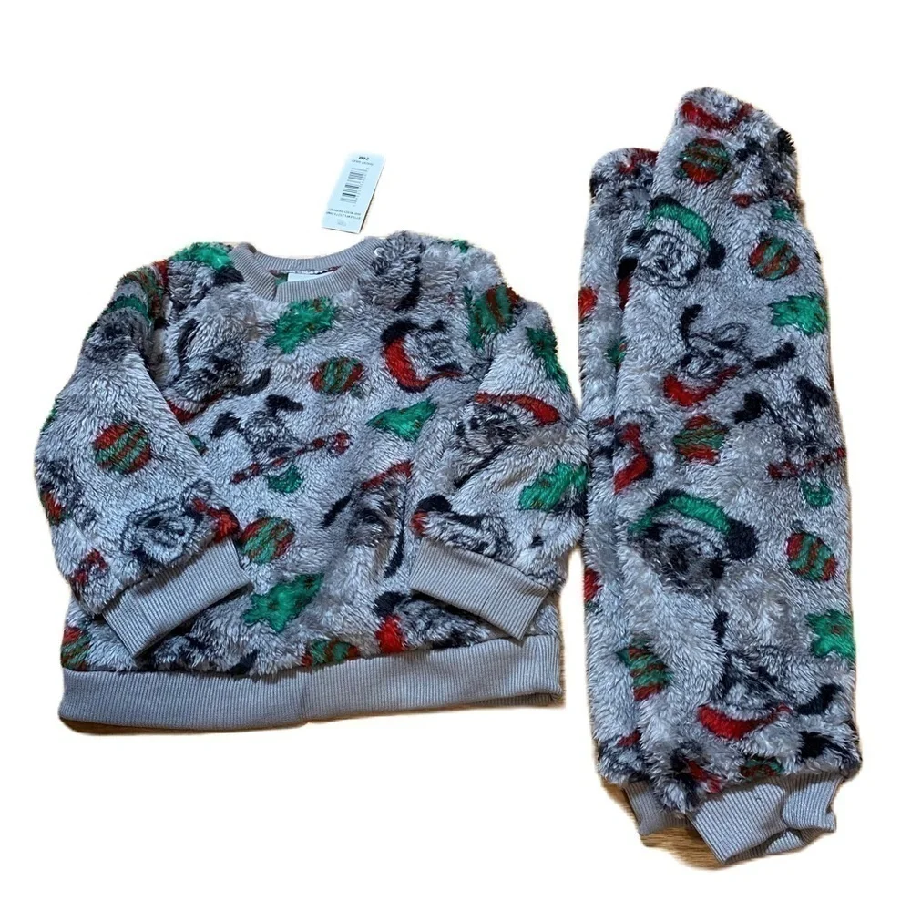 Disney Mickey Mouse Fleece Outfit NEW 24 Mos Sweatshirt Sweatpants Gray Matching
